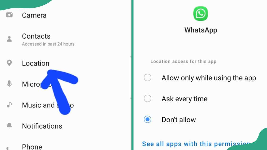 Process of disabling GPS on WhatsApp on Android devices