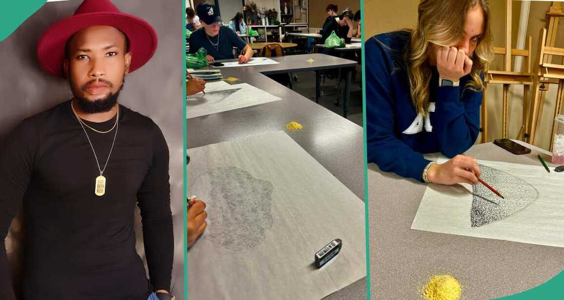 Nigerian teacher overseas shares funny results after giving his white students garri to draw Nigerian teacher overseas shares funny results after giving his white students garri to draw