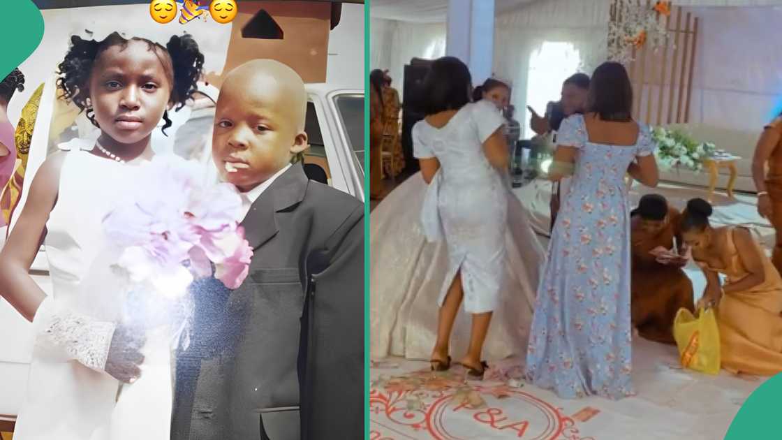 Lady rejoices as she marries man whom she acted as little bride to during wedding years ago