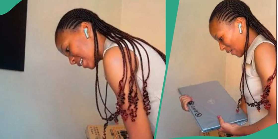 Young lady gets new laptop Young lady gets new laptop