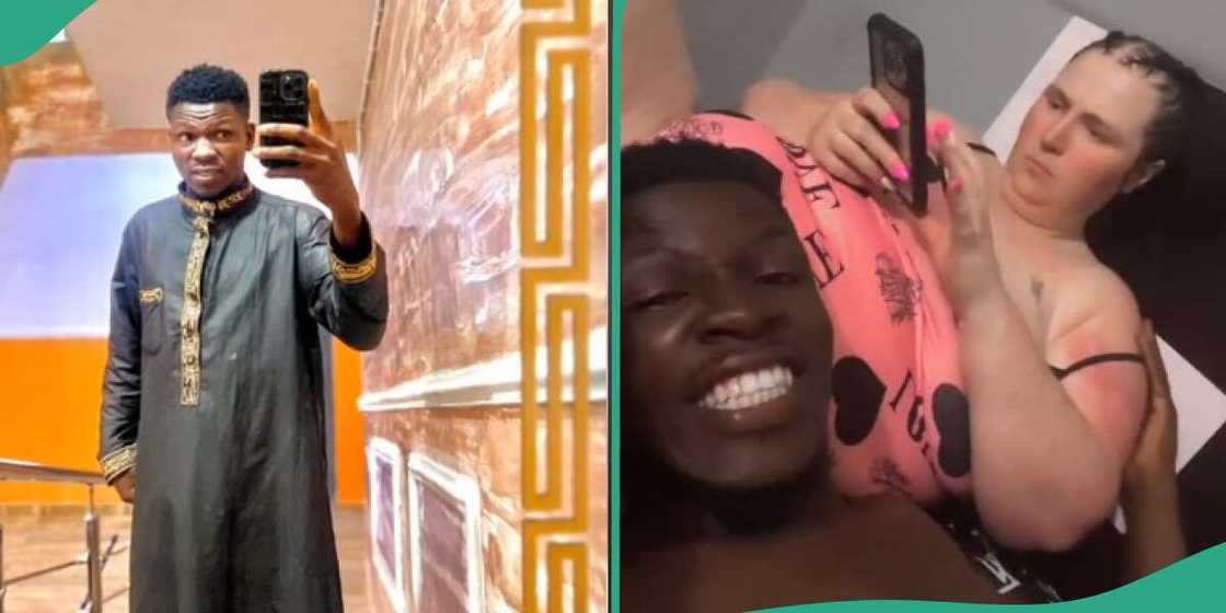Mixed reactions as man flaunts his oyinbo lover, speaks on using chicken incantation Mixed reactions as man flaunts his oyinbo lover, speaks on using chicken incantation