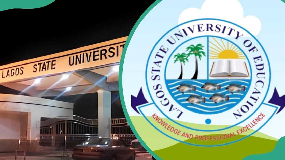 Lagos State University logo and the main entrance to the campus in Nigeria. Lagos State University logo and the main entrance to the campus in Nigeria.
