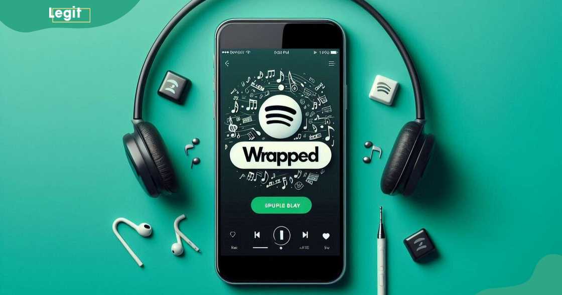 A photo illustration of a phone screen with the Spotify app open.