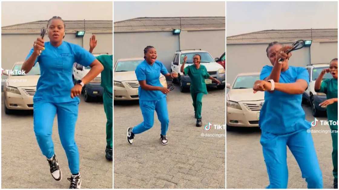 Nurse in her uniform/lady made cool dance moves. Nurse in her uniform/lady made cool dance moves.