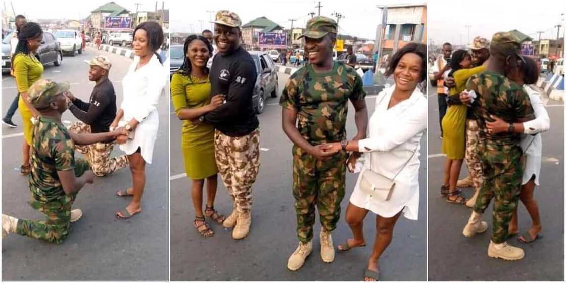 2 Nigerian Soldiers Propose to Their Girlfriends on the Road, Many React to What the Ladies Did 2 Nigerian Soldiers Propose to Their Girlfriends on the Road, Many React to What the Ladies Did