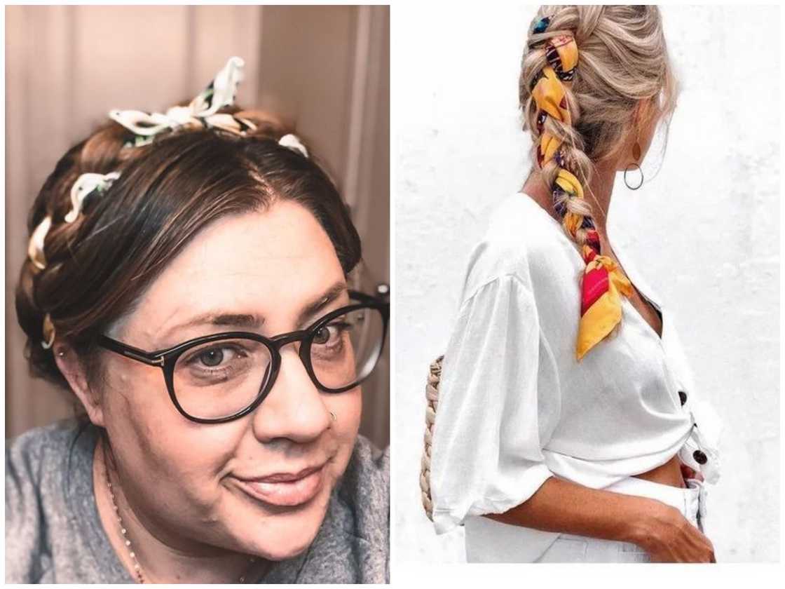 One big braid with a scarf One big braid with a scarf