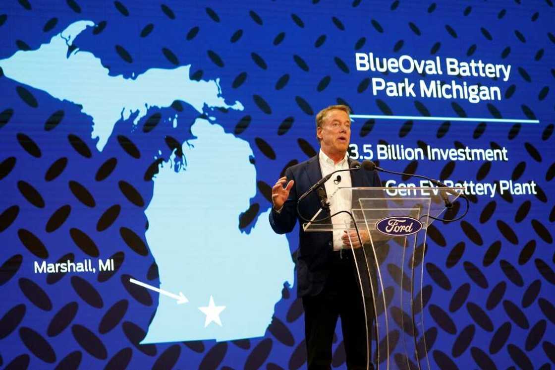 Bill Ford, Executive Chairman of Ford Motor Company, announces at a press conference that Ford will be partnering with the world's largest battery company, a China-based company called Contemporary Amperex Technology, to create an electric-vehicle battery plant in Marshall, Michigan