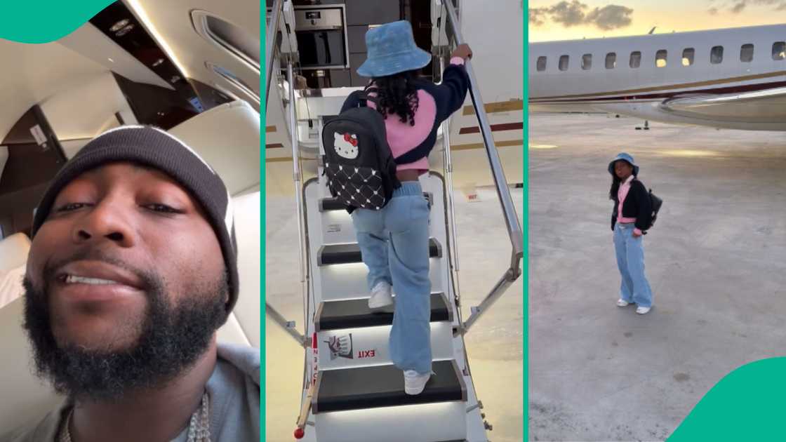 Davido takes daughter Hailey back to school with private jet.