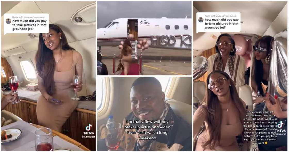 Kim Oprah replies troll over private jet birthday photos. Kim Oprah replies troll over private jet birthday photos.