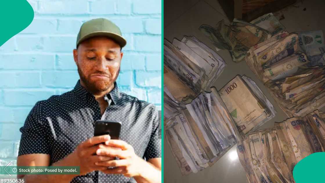 Man who saved money in a piggy bank. Man who saved money in a piggy bank.