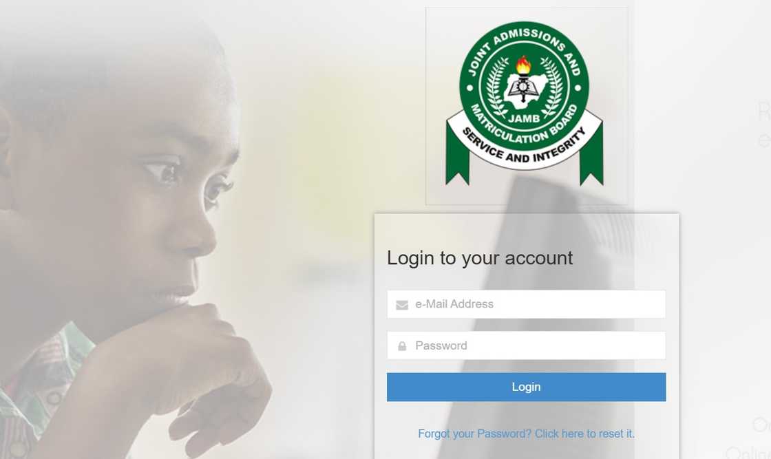 A screenshot of JAMB login portal A screenshot of JAMB login portal