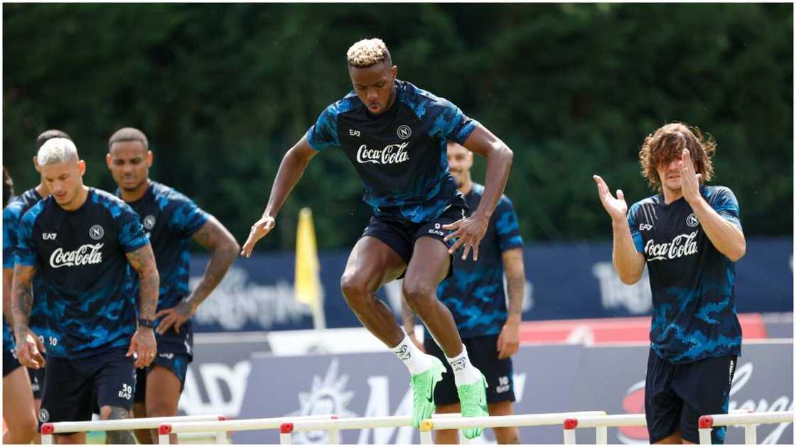 Victor Osimhen during Napoli's pre-season training. Victor Osimhen during Napoli's pre-season training.