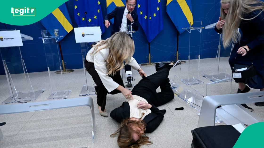 Sweden's new health minister collapses during press conference/Sweden's health minister collapses on live TV during her first day at work Sweden's new health minister collapses during press conference/Sweden's health minister collapses on live TV during her first day at work