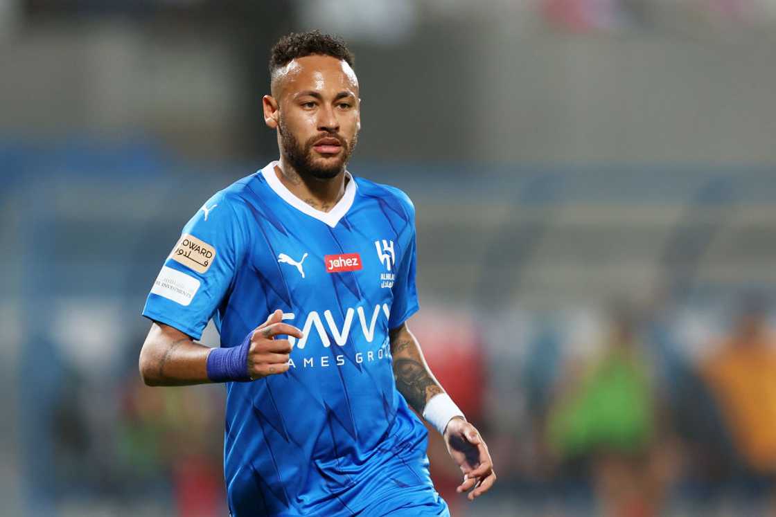 Neymar Jr. looks on during the match between Al-Hilal and Riyadh at Prince Faisal Bin Fahad Neymar Jr. looks on during the match between Al-Hilal and Riyadh at Prince Faisal Bin Fahad