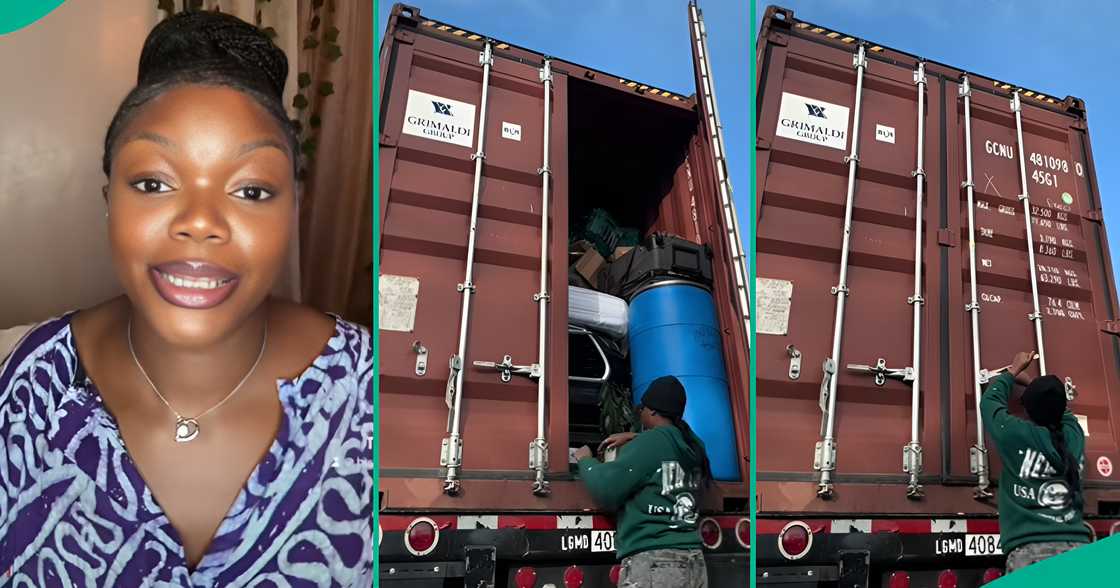 A US-based lady packs her load in a 40-ft container and returns to Nigeria. A US-based lady packs her load in a 40-ft container and returns to Nigeria.
