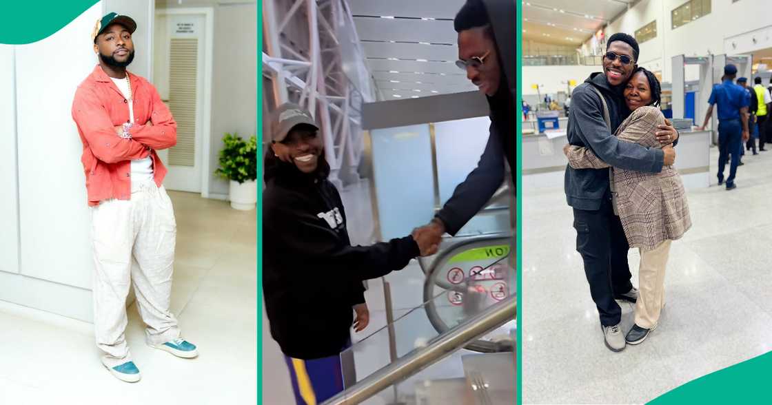 Davido and Moses Bliss meet at the airport. Davido and Moses Bliss meet at the airport.
