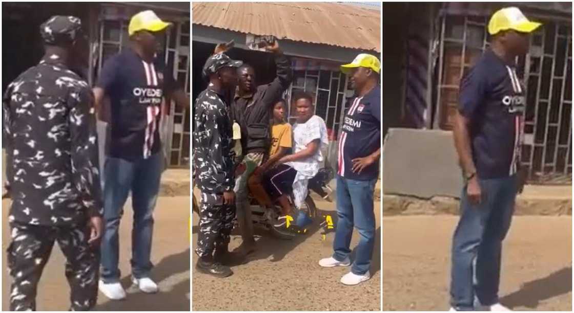 Photos of a Nigerian man questioning police officers.