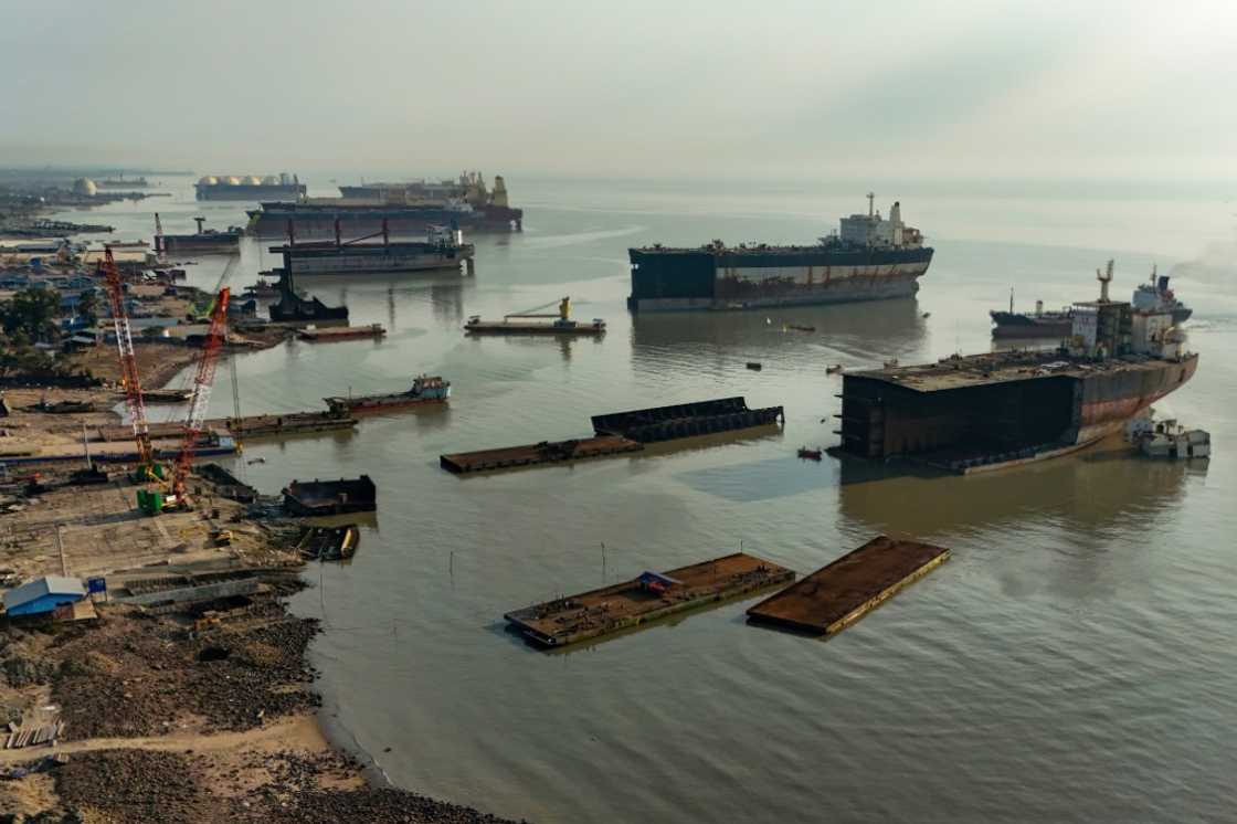 This aerial photograph taken on February 18, 2025 shows a general view of a shipbreaking yard at the PHP Ship Breaking and Recycling facility in Bangladesh's southern port city of Chittagong. This aerial photograph taken on February 18, 2025 shows a general view of a shipbreaking yard at the PHP Ship Breaking and Recycling facility in Bangladesh's southern port city of Chittagong.