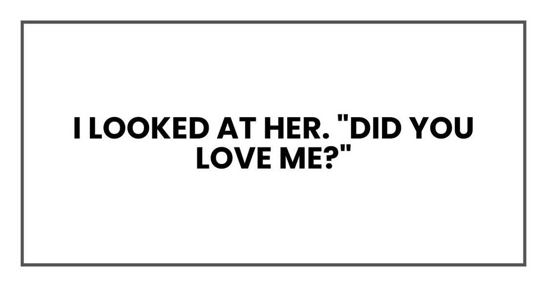 I looked at her. "Did you love me?" I looked at her. "Did you love me?"