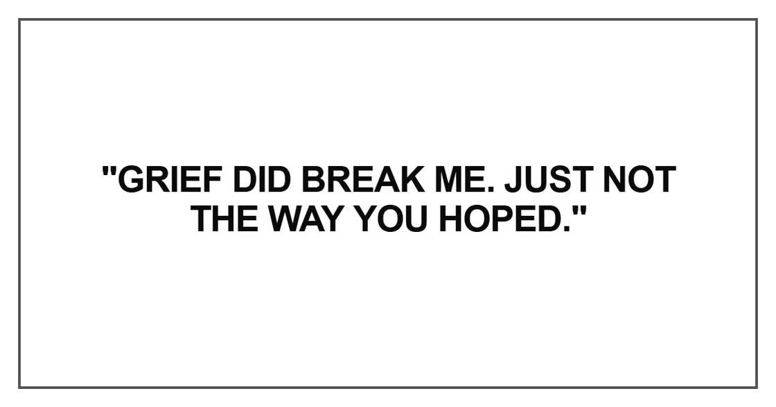 Grief did break me. Just not the way you hoped Grief did break me. Just not the way you hoped