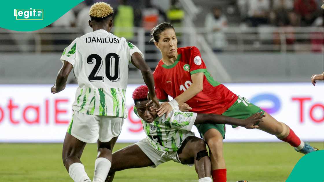 Folashade Ijamilusi, Deborah Abiodun, Najat Badri, Super Falcons, Nigeria, Prince Moulay Abdellah Stadium, Rabat, Morocco, WAFCON 2024. Folashade Ijamilusi, Deborah Abiodun, Najat Badri, Super Falcons, Nigeria, Prince Moulay Abdellah Stadium, Rabat, Morocco, WAFCON 2024.