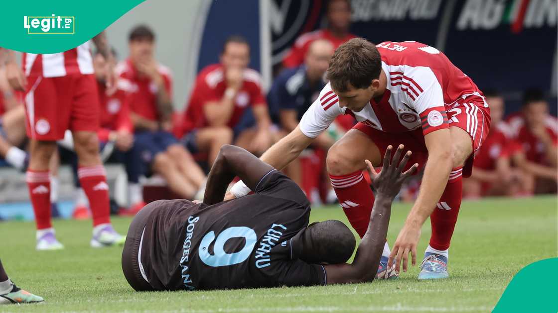 Romelu Lukaku, Napoli, Olympiacos, Stadio Patini, Castel di Sangros, Naples, Italy. Romelu Lukaku, Napoli, Olympiacos, Stadio Patini, Castel di Sangros, Naples, Italy.