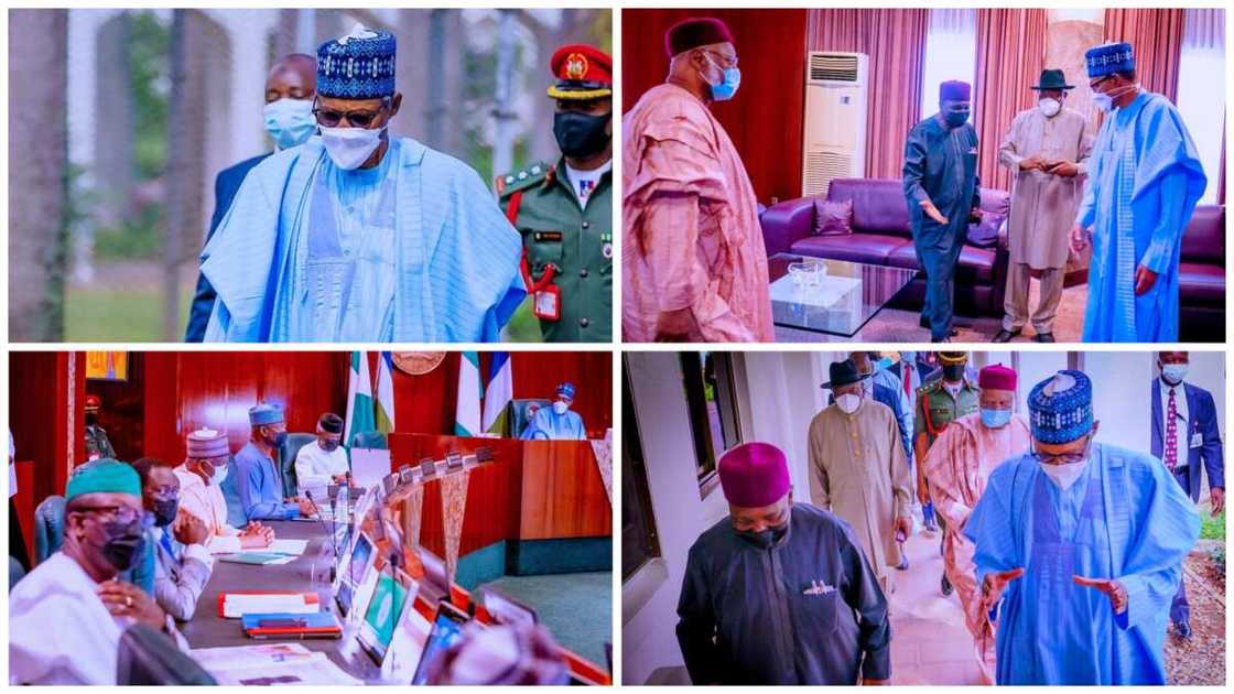 President Buhari, VP Yemi Osinbajo, Council Of State Meetin, Abdusalami Abubakar, Goodluck Jonathan and Yakubu Gowon President Buhari, VP Yemi Osinbajo, Council Of State Meetin, Abdusalami Abubakar, Goodluck Jonathan and Yakubu Gowon