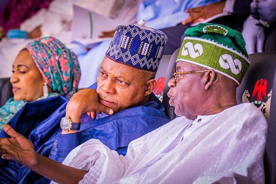 President Bola Ahmed Tinubu talking to VP Kashim Shettima President Bola Ahmed Tinubu talking to VP Kashim Shettima