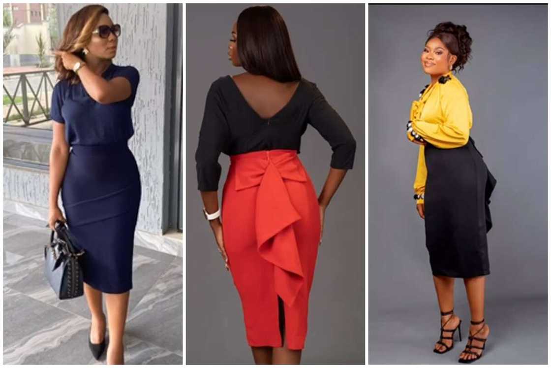 Ladies wearing different business formal skirts Ladies wearing different business formal skirts