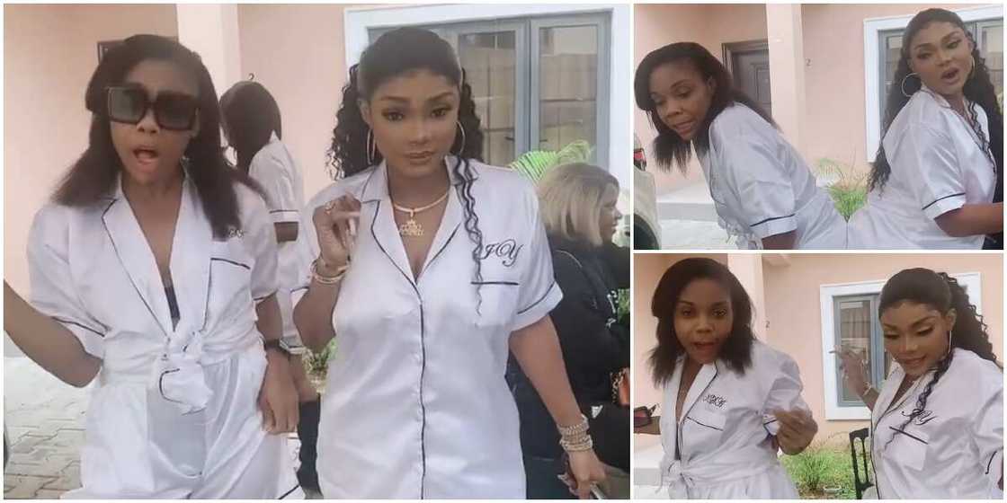 Dancer Kaffy gets knocked off by Iyabo Ojo's behind in hilarious video from Toyin Lawani's bridal shower Dancer Kaffy gets knocked off by Iyabo Ojo's behind in hilarious video from Toyin Lawani's bridal shower