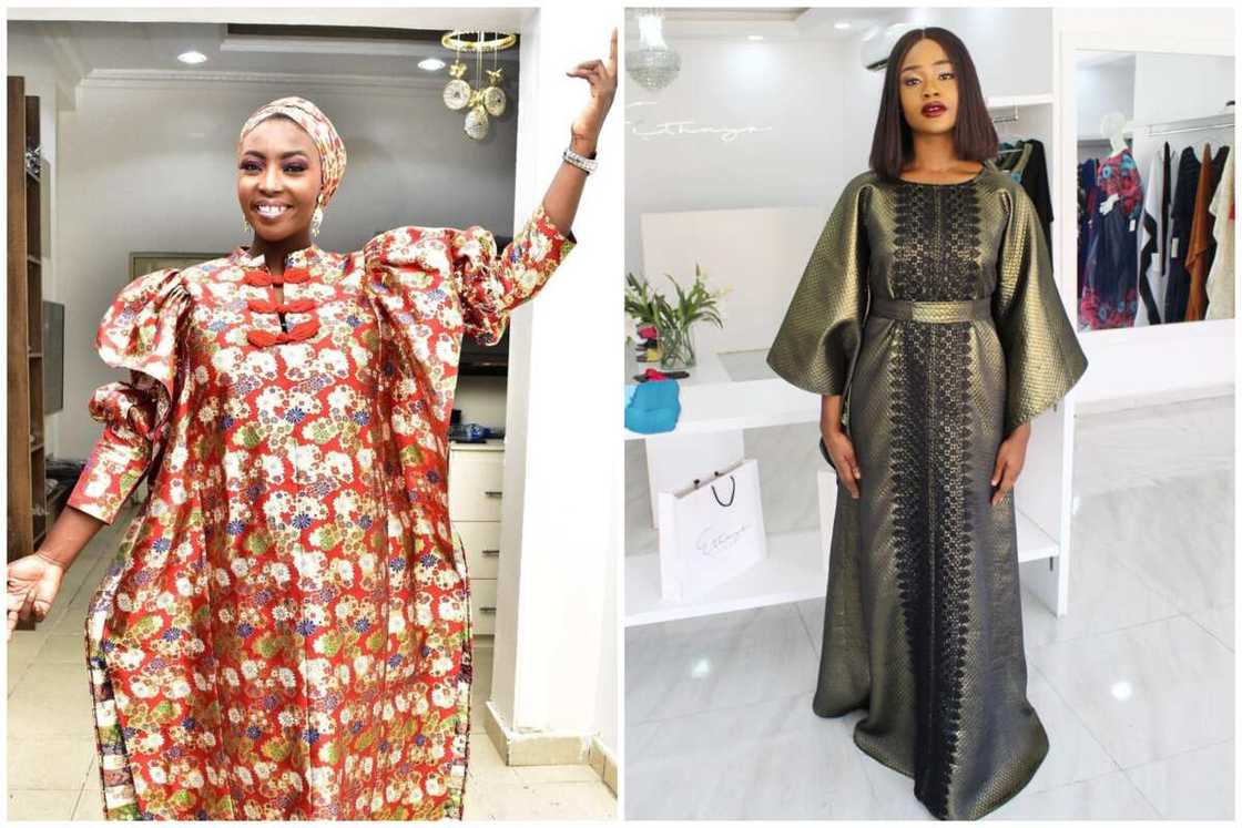 Two ladies displaying different styles of damask shift dress