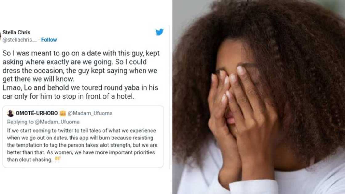 A photo of a disappointed woman and screenshot from a handle on Twitter A photo of a disappointed woman and screenshot from a handle on Twitter