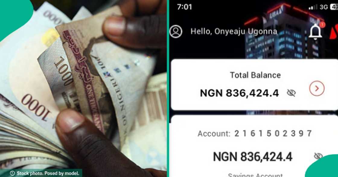 Nigerian man displays the amount of money left in his bank account.