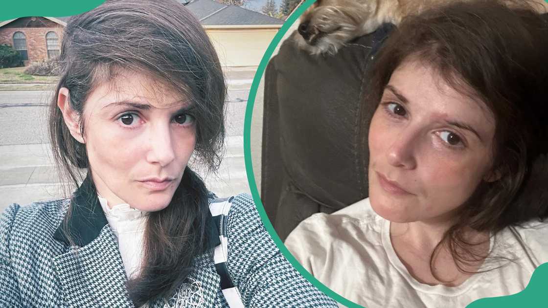 Drew Grant takes selfies in a white and black jacket and in a cream tee Drew Grant takes selfies in a white and black jacket and in a cream tee