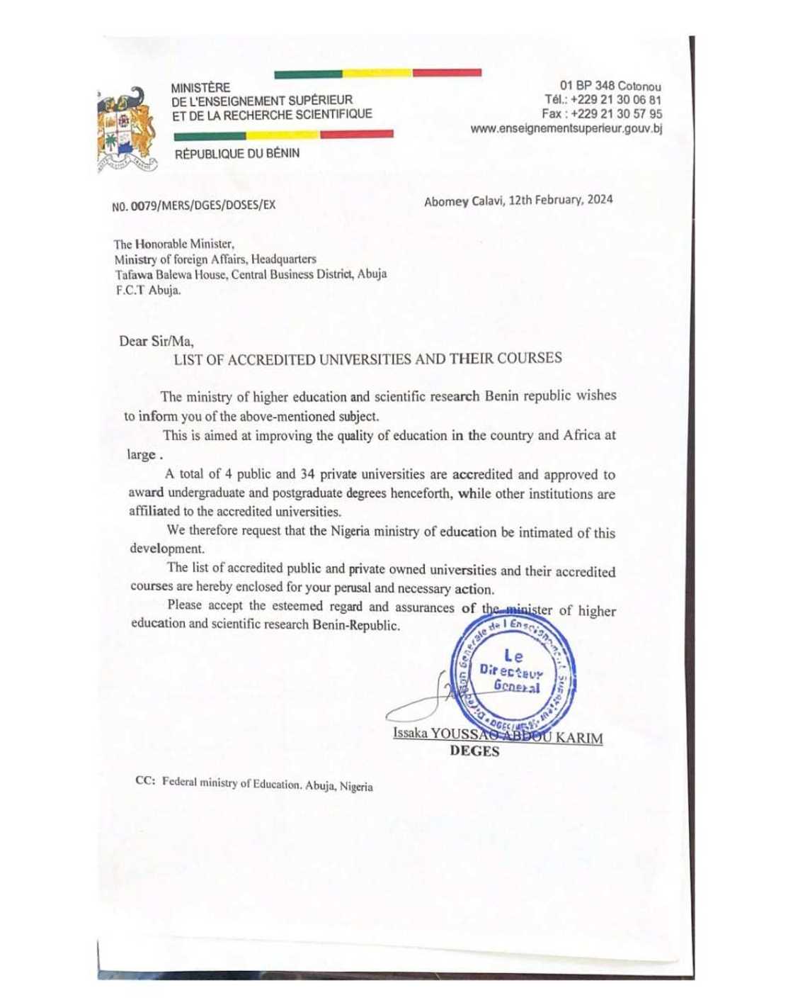 Certificate Racketeering: Documents reveal lists of 38 accredited universities in Benin Republic Certificate Racketeering: Documents reveal lists of 38 accredited universities in Benin Republic