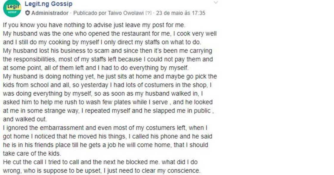 My husband slapped me because I asked him to wash plates - Nigerian lady says My husband slapped me because I asked him to wash plates - Nigerian lady says