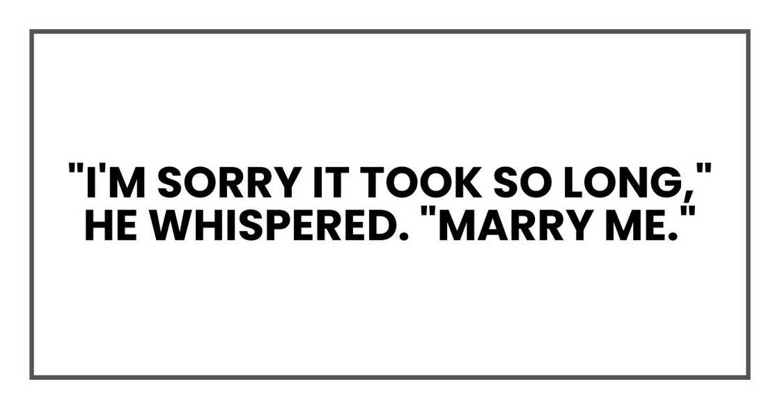 "I'm sorry it took so long," he whispered. "Marry me."