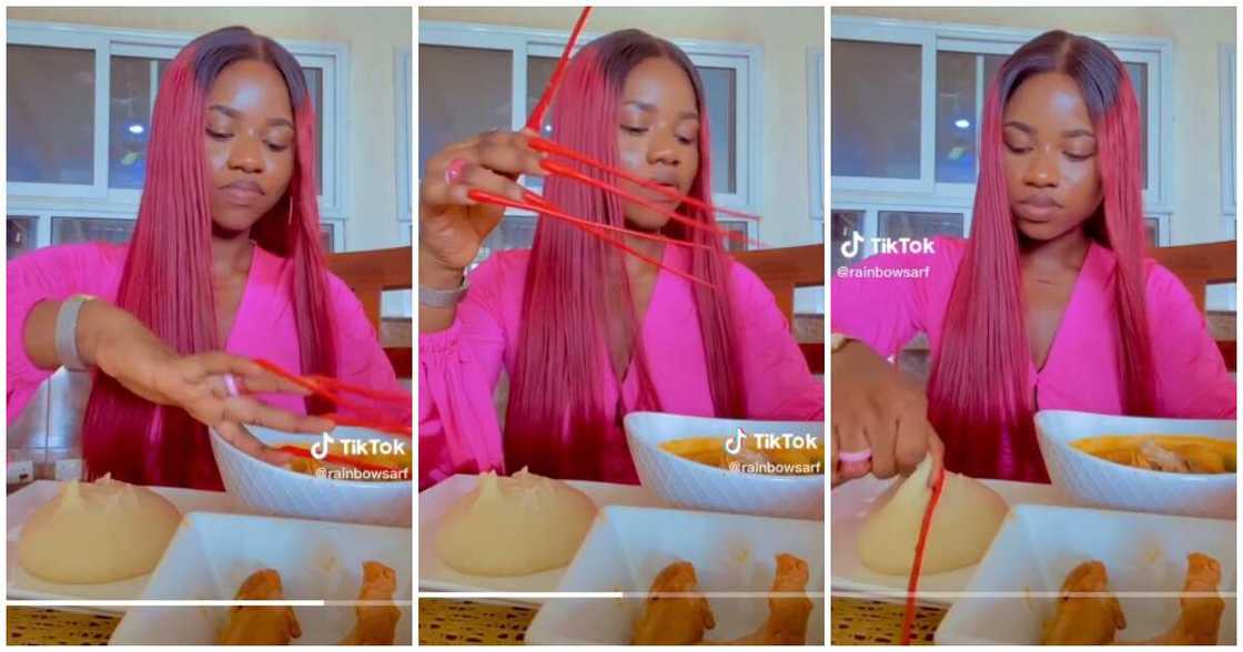 Nigerian lady, extra long nails, eat eba
