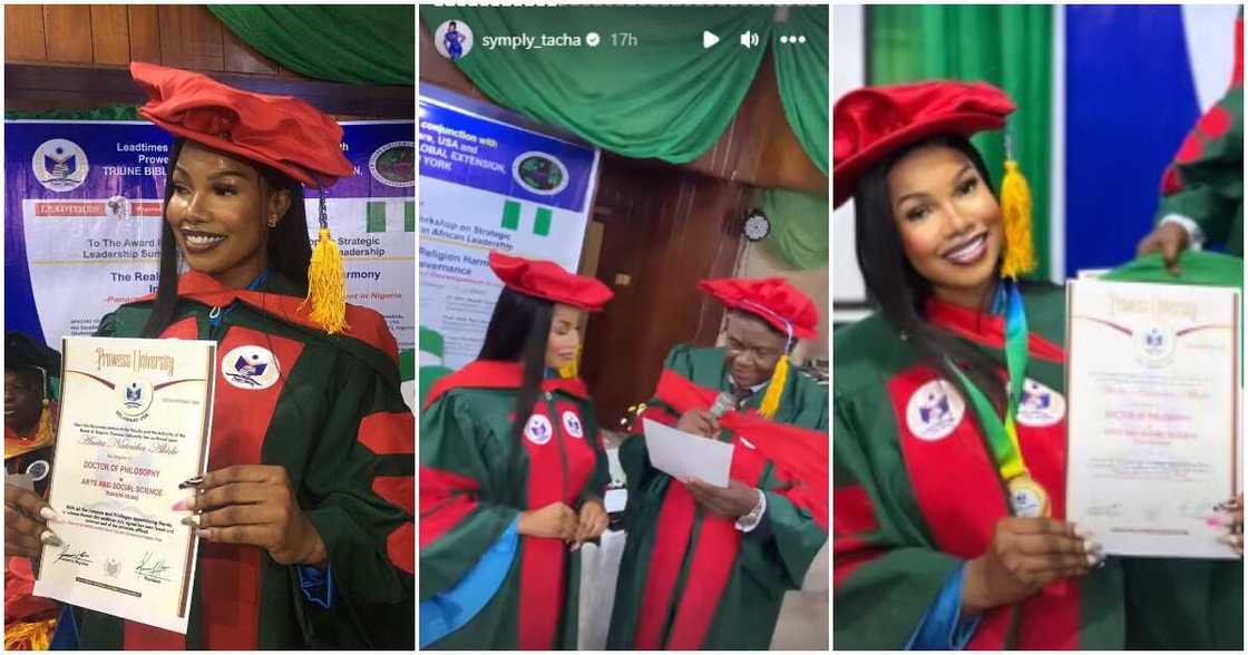 BBNaija star Tacha begs honorary doctorate degree. BBNaija star Tacha begs honorary doctorate degree.