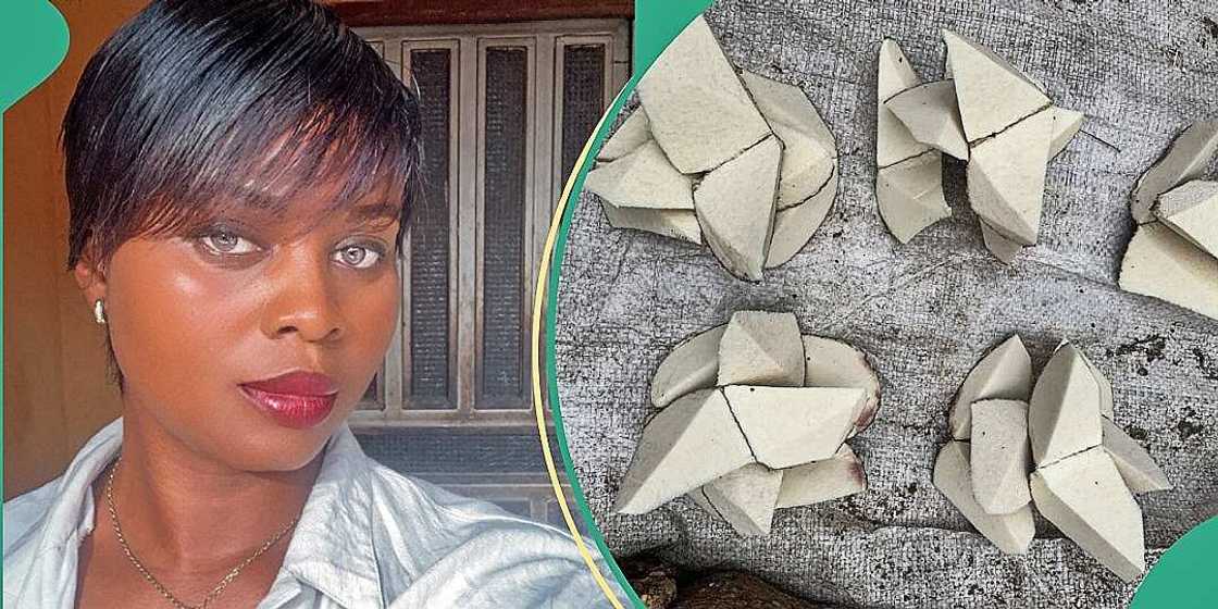 Lady in pain after seeing portions of yam sold for N500 each Lady in pain after seeing portions of yam sold for N500 each