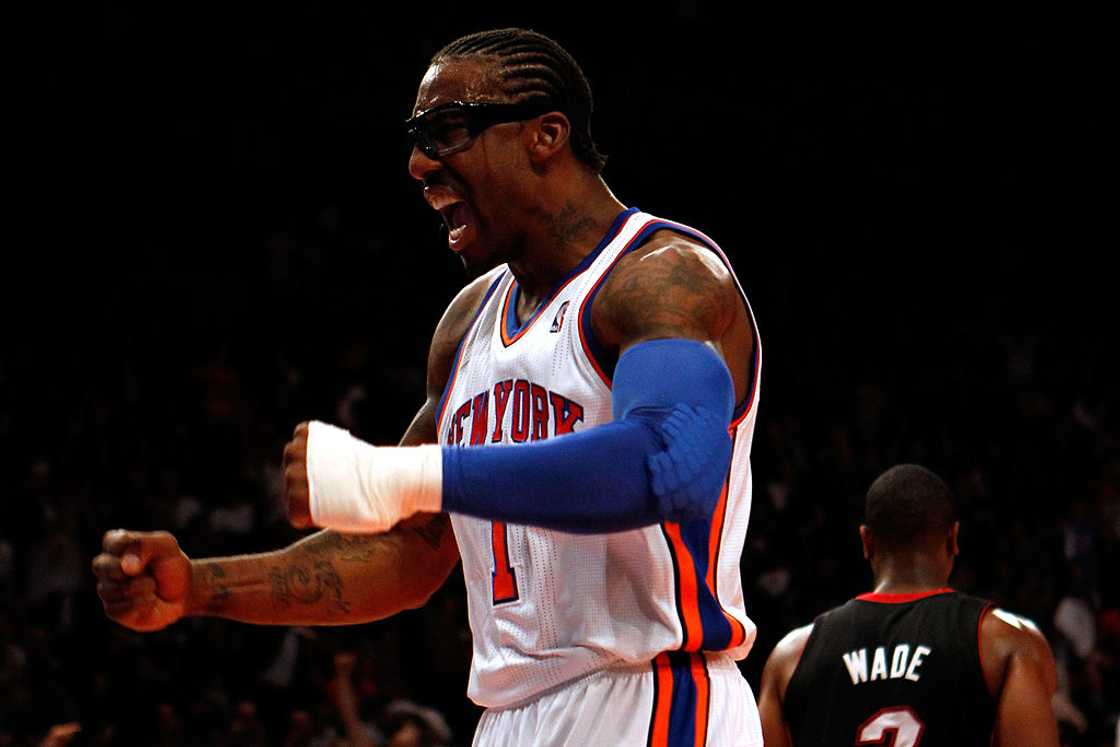 Amar'e Stoudemire reacts after he dunked in the first half against the Miami Heat in Game Four of the Eastern Conference Quarterfinals