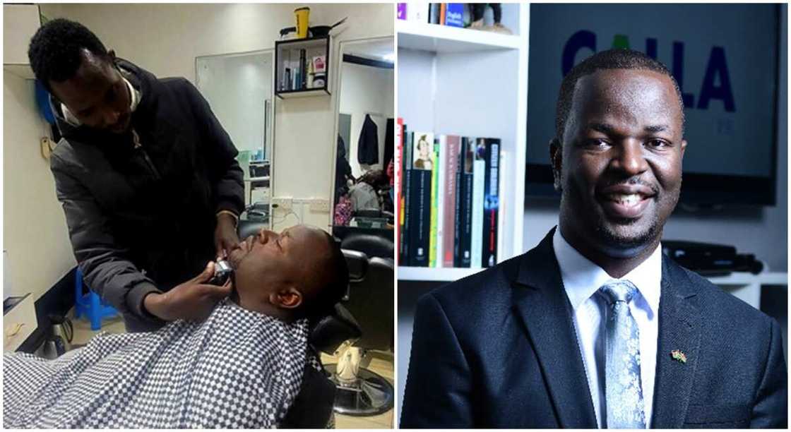 Photos of Kevin Otiende and his barber, Richard Rwumbuguza. Photos of Kevin Otiende and his barber, Richard Rwumbuguza.