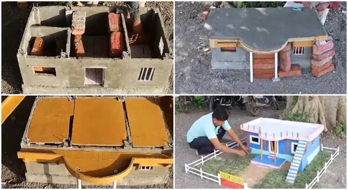 Photos of a man constructing a building. Photos of a man constructing a building.