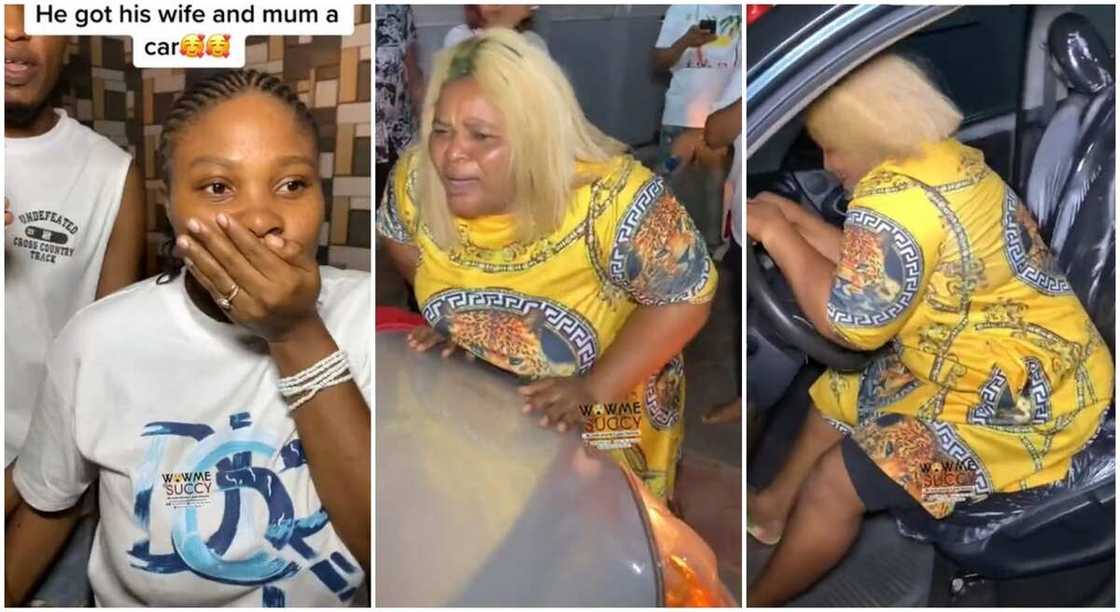 Photos of a lady and her mother-in-law after they got car gifts. Photos of a lady and her mother-in-law after they got car gifts.