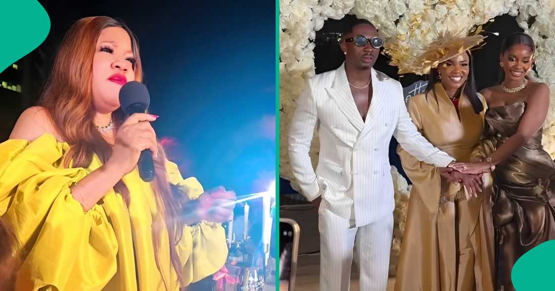 Toyin Abraham speaks during Priscilla's wedding in Tanzania. Toyin Abraham speaks during Priscilla's wedding in Tanzania.