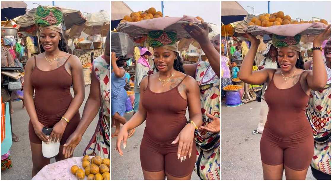 Photos of a curvy lady selling African star apple. Photos of a curvy lady selling African star apple.
