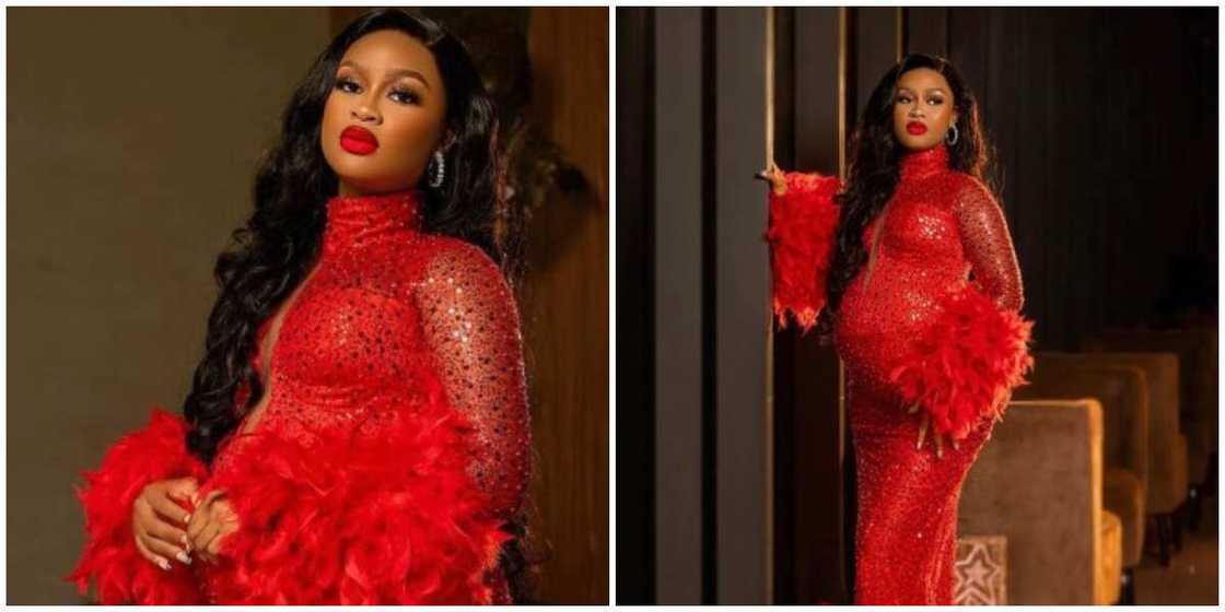 Pregnant woman / pregnancy fashion / red dress Pregnant woman / pregnancy fashion / red dress