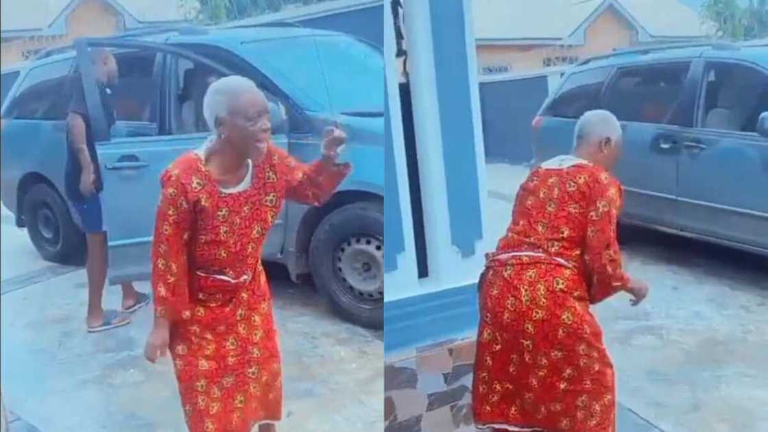 Grandma dancing joyously on seeing daughter Grandma dancing joyously on seeing daughter