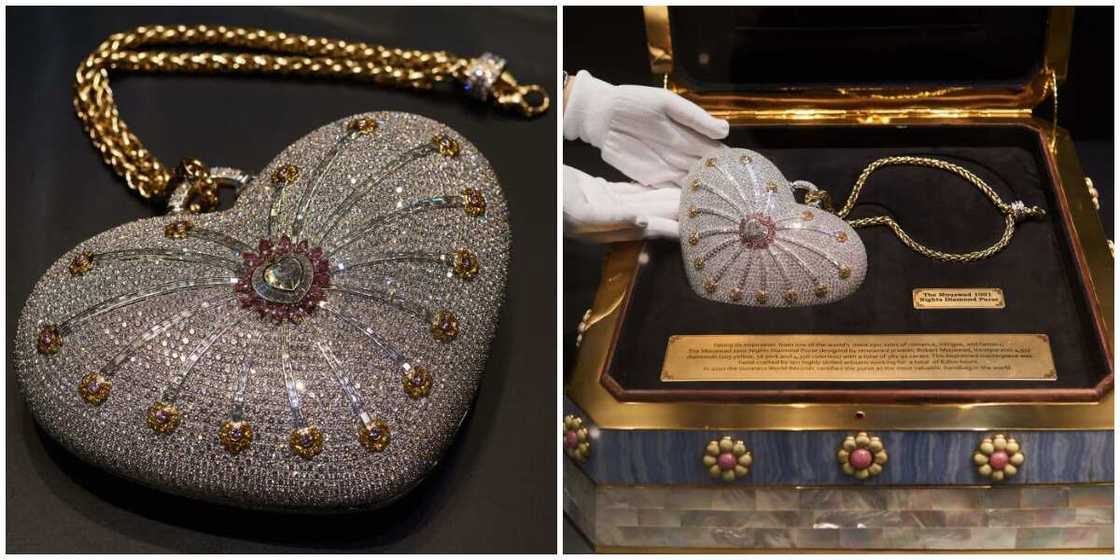 Photos of the Mouawad 1001 Nights Diamond Purse. Photos of the Mouawad 1001 Nights Diamond Purse.