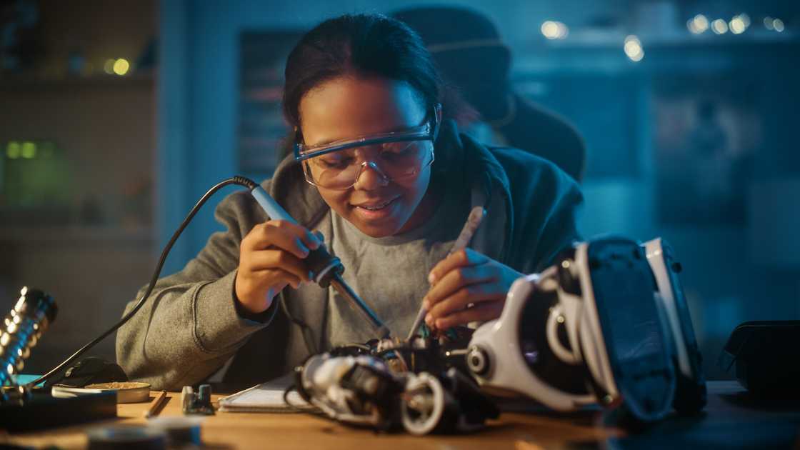 A student working on a practical engineering project